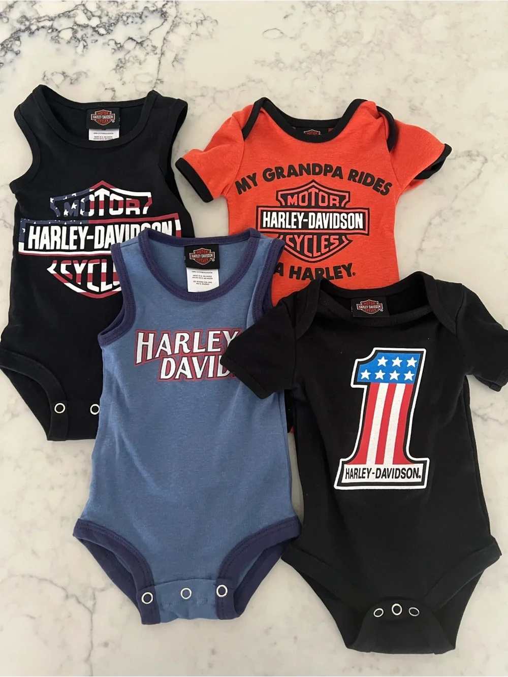 Harley Davidson motorcycles Set of 4 Onsies Bodysuits Infant Boys 0/3 Months